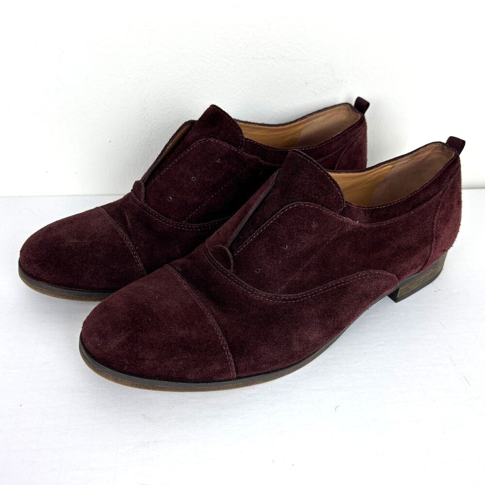 Franco Sarto Blanchette wine maroon suede leather oxford shoes flats loafers 9M